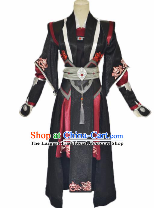 Traditional Chinese Cosplay Swordsman Black Clothing Ancient Imperial Bodyguard Costume for Men