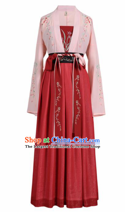 Ancient Chinese Tang Dynasty Nobility Lady Hanfu Dress Traditional Court Maid Embroidered Historical Costume for Women