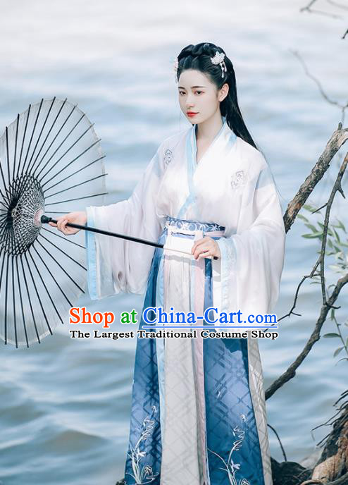 Ancient Chinese Jin Dynasty Court Princess Hanfu Dress Traditional Palace Embroidered Historical Costume for Women