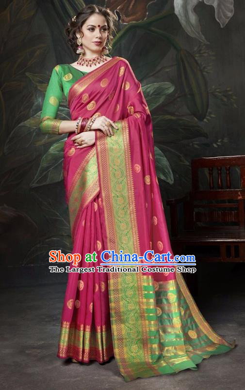 Asian India Traditional Bollywood Fushcia Sari Dress Indian Court Queen Costume for Women