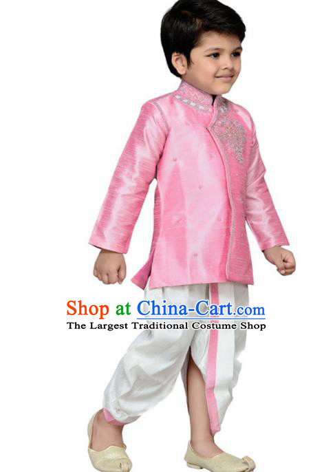 Asian India Traditional Costumes South Asia Indian National Pink Shirt and White Pants for Kids