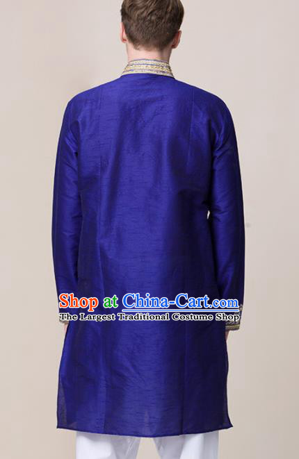 Asian India Traditional Wedding Costume South Asia Indian National Bridegroom Blue Shirt and Pants for Men