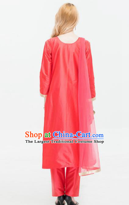 South Asian India Traditional Punjabi Costumes Asia Indian National Yoga Red Blouse and Pants for Women