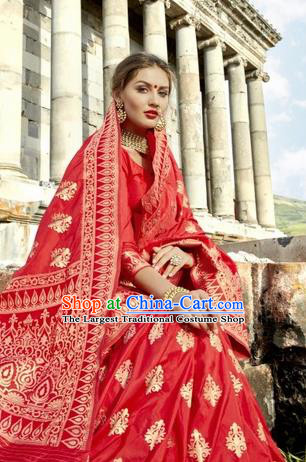 India Traditional Bollywood Red Sari Dress Asian Indian Court Wedding Bride Costume for Women