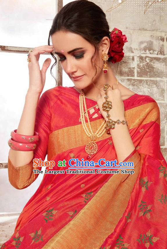 South Asian India Traditional Bollywood Red Sari Dress Indian Court Wedding Bride Costume for Women