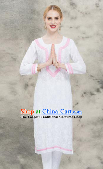 South Asian India Traditional Yoga White Costumes Asia Indian National Punjabi Dress and Pants for Women