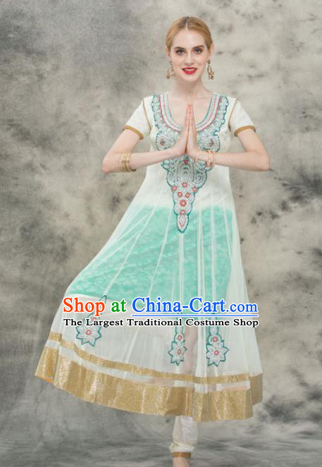 South Asian India Traditional Yoga Green Dress Asia Indian National Punjabi Costume for Women