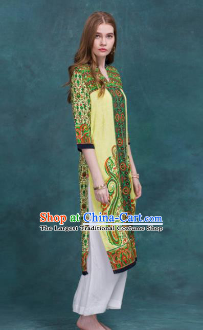 South Asian India Traditional Costume Yellow Dress Asia Indian National Punjabi Suit for Women