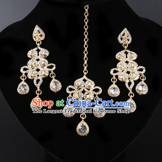 India Traditional Jewelry Accessories Indian Bollywood Princess Crystal Tassel Earrings and Eyebrows Pendant for Women