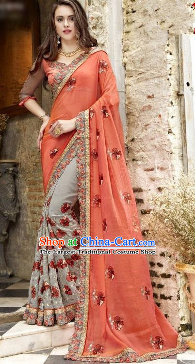 Asian India Traditional Grey Sari Dress Indian Bollywood Court Bride Costume Complete Set for Women