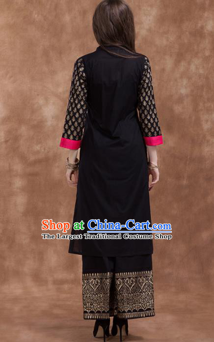 South Asian India Traditional Black Costume Asia Indian National Punjabi Suit for Women
