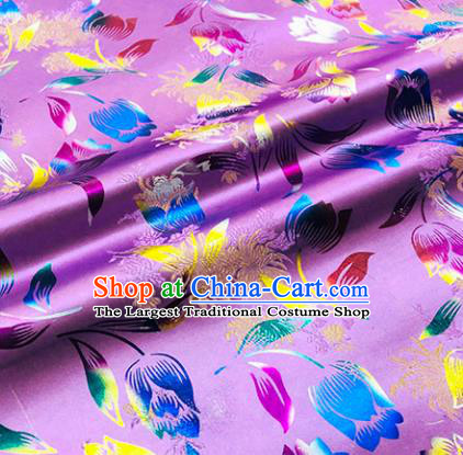 Chinese Traditional Tulip Pattern Design Purple Brocade Silk Fabric Tang Suit Fabric Material