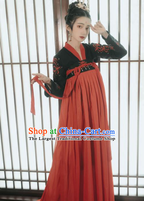 Ancient Chinese Tang Dynasty Historical Costume Traditional Court Lady Embroidered Hanfu Dress for Women