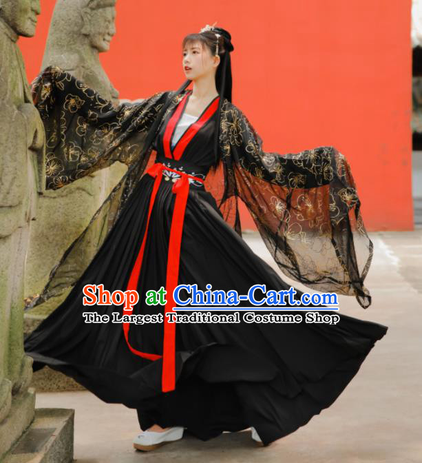 Ancient Chinese Ming Dynasty Palace Princess Historical Costume Traditional Court Black Hanfu Dress for Women
