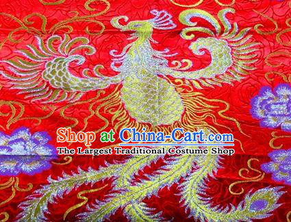 Chinese Traditional Phoenix Totem Pattern Design Red Brocade Hanfu Silk Fabric Tang Suit Fabric Material