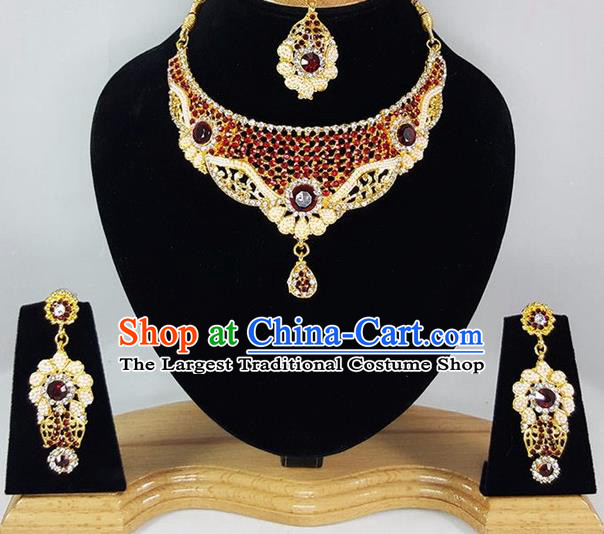 Indian Traditional Bollywood Necklace Earrings and Eyebrows Pendant India Court Princess Jewelry Accessories for Women