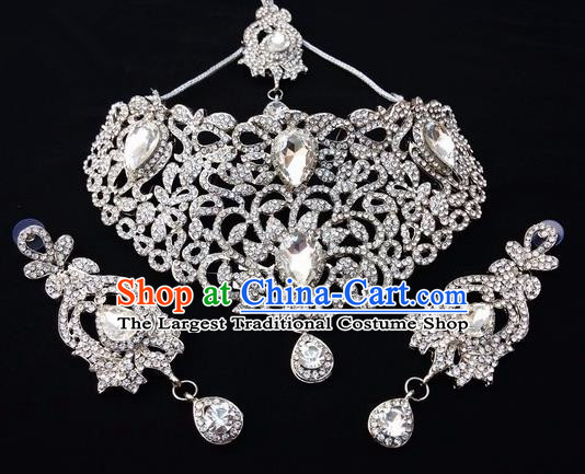 Traditional Indian Bollywood Necklace Earrings and Eyebrows Pendant India Princess Jewelry Accessories for Women