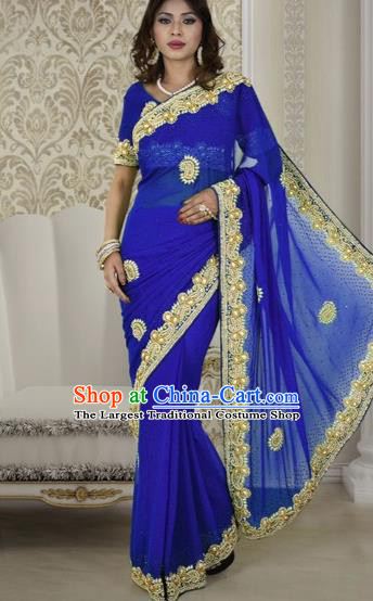 Indian Traditional Bollywood Court Royalblue Sari Dress Asian India Royal Princess Costume for Women