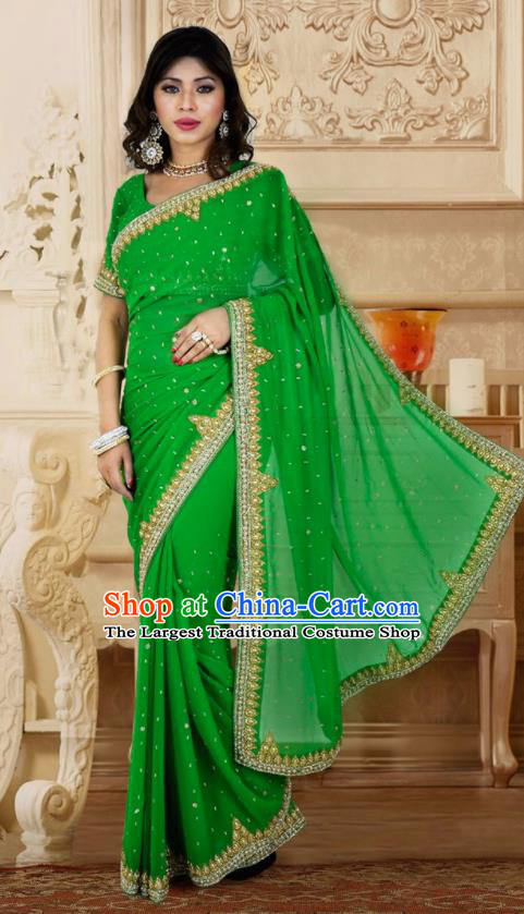 Indian Traditional Court Green Sari Dress Asian India Bollywood Royal Princess Costume for Women