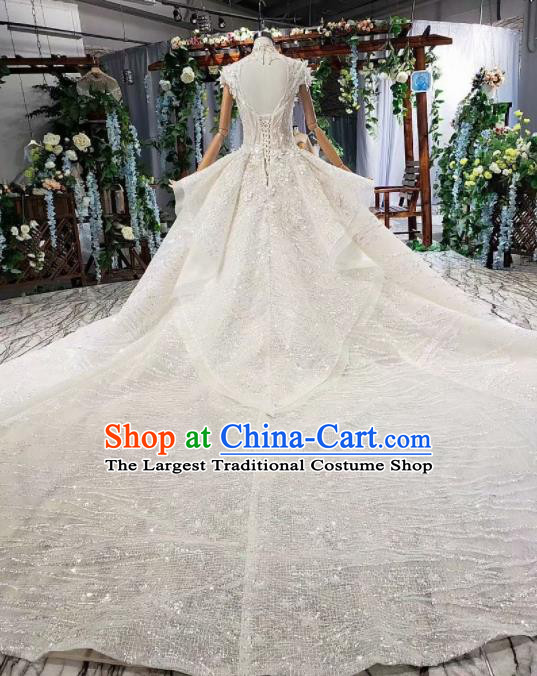 Top Grade Customize Bride White Sequins Trailing Full Dress Court Princess Wedding Costume for Women