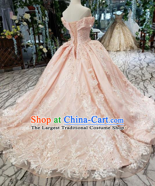 Top Grade Customize Embroidered Pink Full Dress Court Princess Waltz Dance Costume for Women