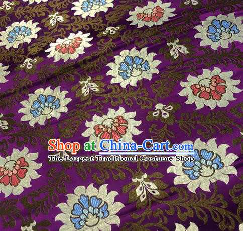 Chinese Traditional Hanfu Silk Fabric Classical Lotus Pattern Design Purple Brocade Tang Suit Fabric Material
