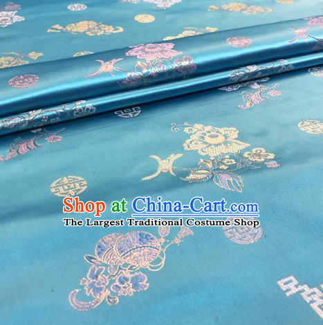 Chinese Traditional Hanfu Silk Fabric Classical Pattern Design Blue Brocade Tang Suit Fabric Material