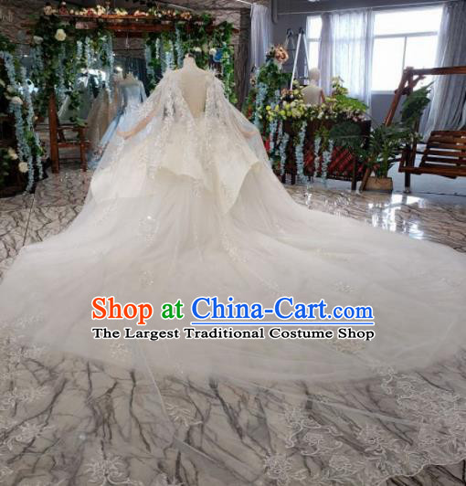 Top Grade Customize Bride Embroidered White Feather Trailing Full Dress Court Princess Wedding Costume for Women