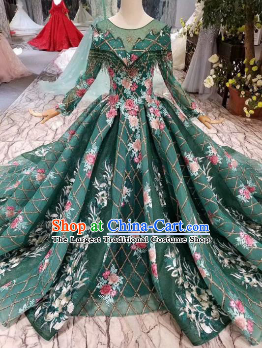 Top Grade Customize Catwalks Green Veil Full Dress Court Princess Waltz Dance Costume for Women