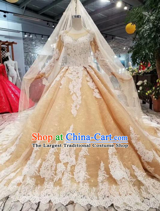 Top Grade Customize Catwalks Embroidered Champagne Full Dress Court Princess Waltz Dance Costume for Women