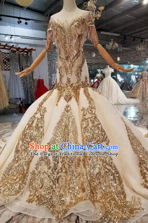 Customize Handmade Princess Golden Paillette Mermaid Dress Wedding Court Bride Costume for Women