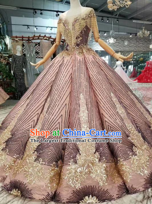 Top Grade Customize Catwalks Embroidered Lilac Full Dress Court Princess Waltz Dance Costume for Women