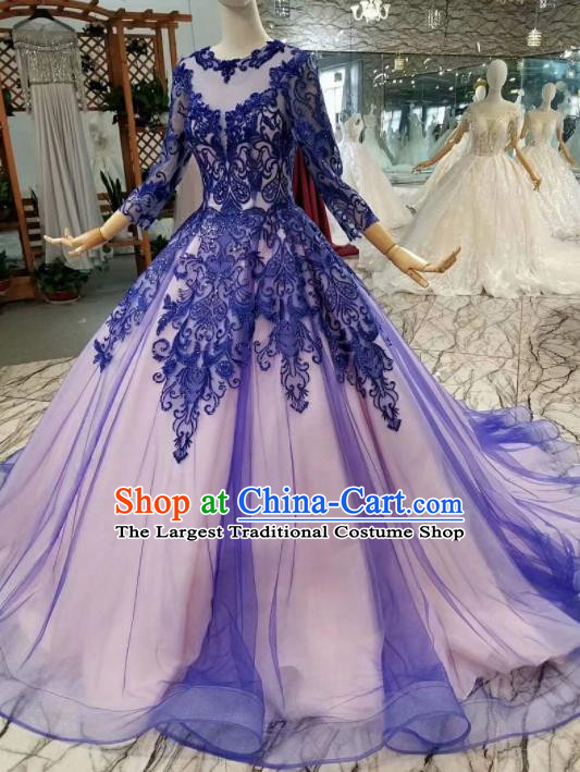 Top Grade Customize Catwalks Royalblue Lace Full Dress Court Princess Waltz Dance Costume for Women