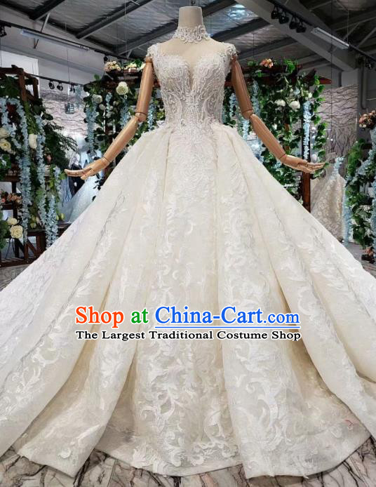 Handmade Customize Princess White Wedding Dress Court Bride Embroidered Costume for Women