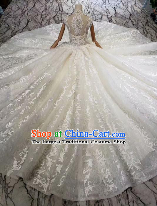 Handmade Customize Princess White Wedding Dress Court Bride Embroidered Costume for Women