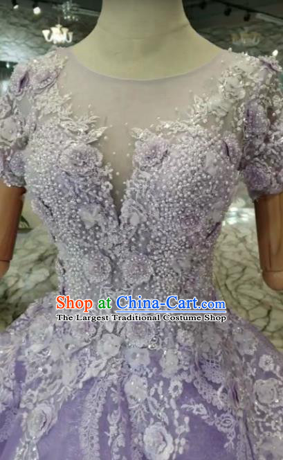Customize Embroidered Lilac Veil Trailing Full Dress Top Grade Court Princess Waltz Dance Costume for Women