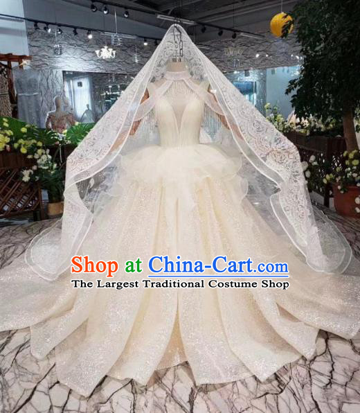 Handmade Customize Princess Trailing Wedding Dress Court Bride Diamante Embroidered Costume for Women