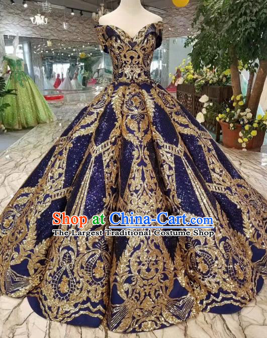 Customize Royalblue Strapless Full Dress Top Grade Court Princess Waltz Dance Costume for Women