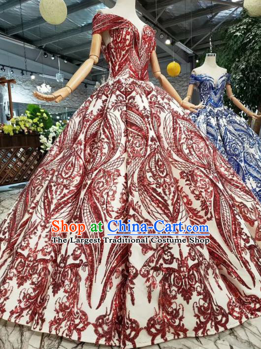 Top Grade Customize Catwalks Red Full Dress Court Princess Waltz Dance Costume for Women