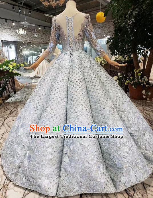 Customize Embroidered Blue Full Dress Top Grade Court Princess Waltz Dance Costume for Women