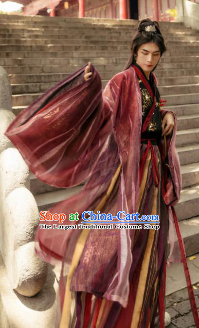Asian Chinese Jin Dynasty Swordsman Historical Costume Ancient Nobility Childe Traditional Hanfu Clothing for Men