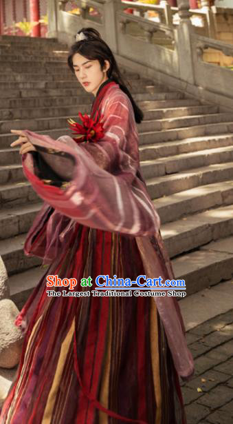 Asian Chinese Jin Dynasty Swordsman Historical Costume Ancient Nobility Childe Traditional Hanfu Clothing for Men