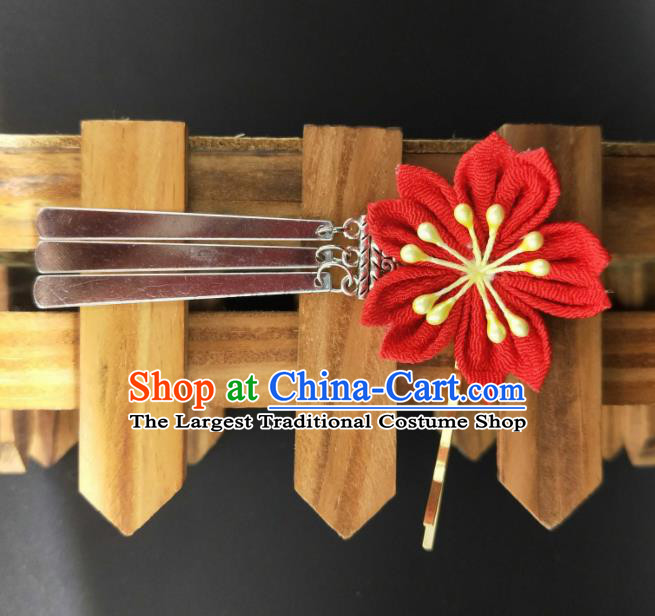 Japanese Traditional Kimono Hair Accessories Japan Geisha Red Sakura Hair Stick for Women