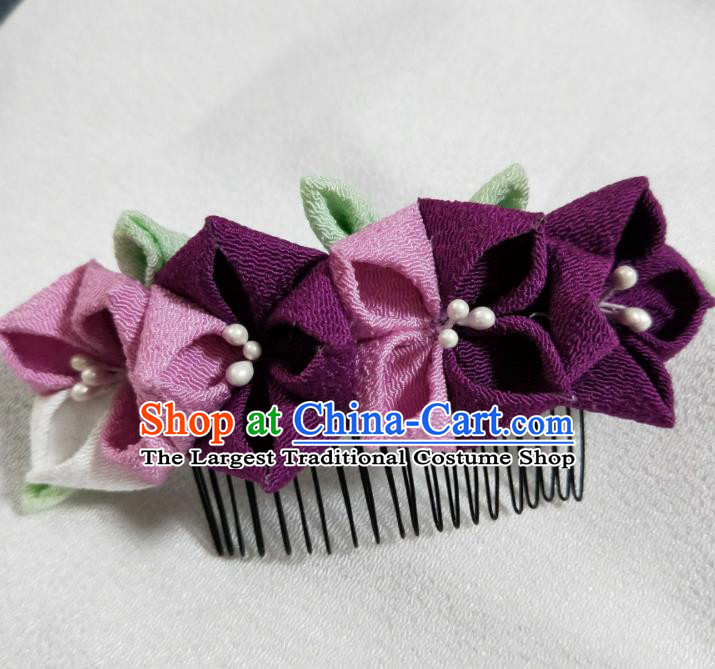 Japanese Traditional Kimono Hair Accessories Japan Geisha Purple Flowers Hair Comb for Women