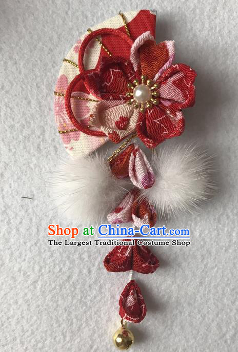 Traditional Japan Geisha Sakura Fan Tassel Hair Claw Japanese Kimono Hair Accessories for Women