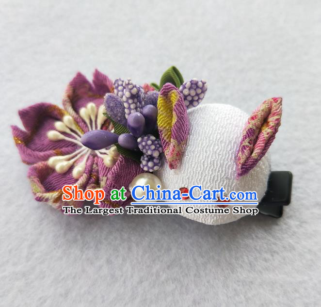 Traditional Japan Geisha Purple Sakura Rabbit Hair Claw Japanese Kimono Hair Accessories for Women