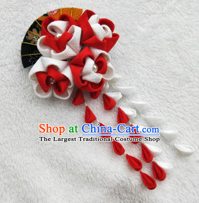 Traditional Japanese Hair Accessories Japan Geisha Kimono Red Tassel Hair Claw for Women