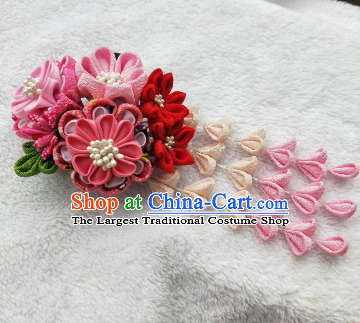 Traditional Japanese Hair Accessories Japan Geisha Kimono Silk Flowers Tassel Hair Claw for Women