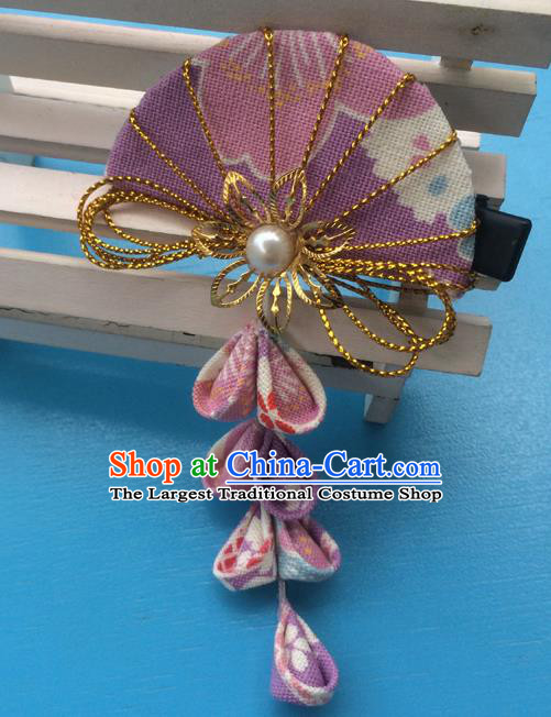 Traditional Japan Purple Fan Tassel Hair Claw Japanese Kimono Hair Accessories for Women