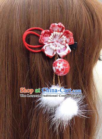Traditional Japan Red Sakura Venonat Tassel Hair Stick Japanese Kimono Hair Accessories for Women